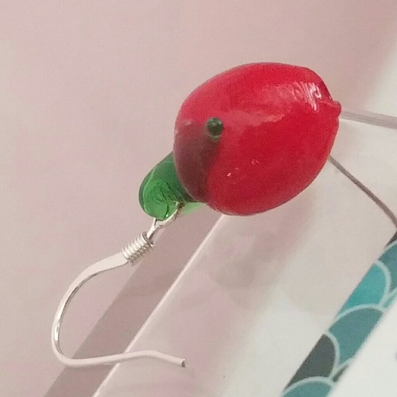 Glass Red Delicious Apple Bead Handmade Earrings - Picture 7 of 7